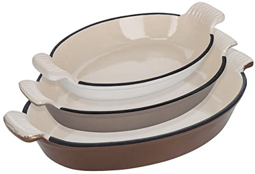 Lot45 Juego de sartenes de hierro fundido con revestimiento de esmalte pulido, juego de sartenes de hierro fundido esmaltado, 3 piezas antiadherentes para cocinar