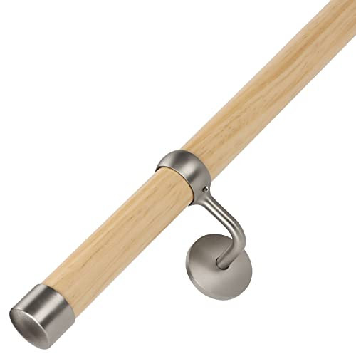 ROTHLEY Rohrhandläufe für Innentreppen: 9.5 m, Treppengeländer, Holzhandgeländer für Treppen, Innenwandhalterung, 4.1 cm, rundes Holz-Treppengeländer-Set für ältere Menschen und Kinder (Kiefern)