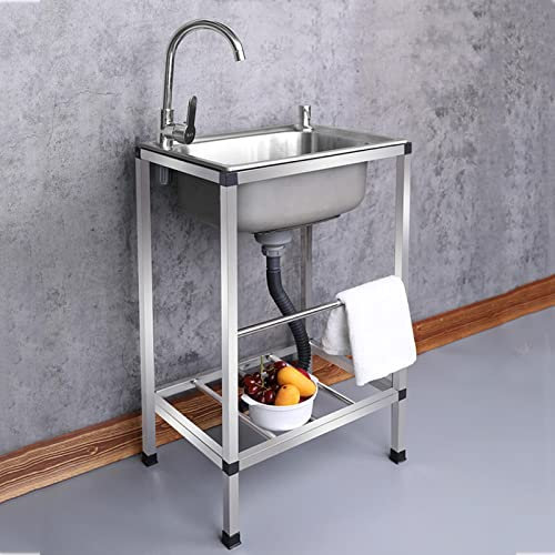 Spültisch Edelstahl Edelstahl Werkbank Spülbecken Outdoor Küchenspüle Küchenspüle Gewerbliche/Industriespüle, Vorbereitungs- Und Versorgungswaschbecken Für Wäsche ( Color : Single cold , Size : 48*35c