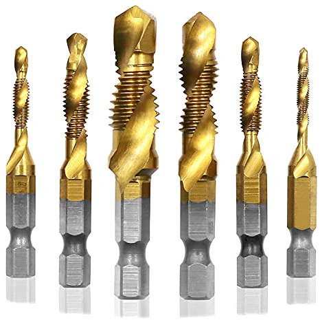 Mesee 6 Stück HSS Gewindebohrer Set, Metrisches Gewindebohrer-Set, Titanbeschichteter Gewindebohrer, 1/4Sechskantschaft Metrischen Gewindebohrer Halter Schneidwerkzeug für Holz Kunststoff Aluminium