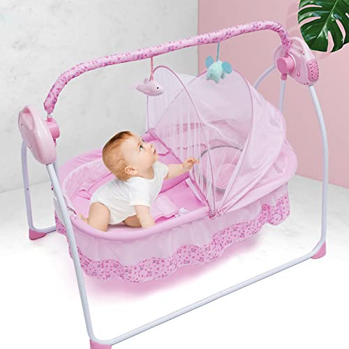 Culla a dondolo automatica per bambini da 0 a 18 mesi (rosa)