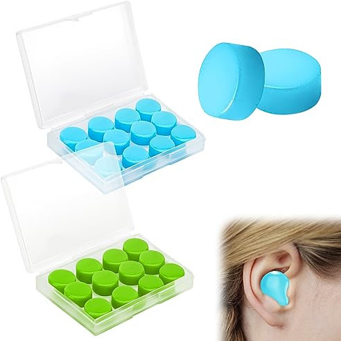 SoftSilicone Ohrstöpsel zum Schlafen Schwimmen, 24 Stück wiederverwendbare Silikon Ohrstöpsel für optimalen Gehörschutz, 12 Stück Blau und 12 Stück Grün Wasserdichte formbare Ohrenstöpsel