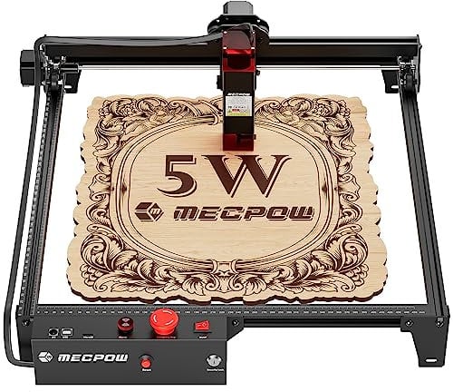 Mecpow X3 Grabador Laser, 5W CNC Cortadora Laser para Madera y Metal, 60W Grabadora Láser 10000mm/min con Parada de Emergencia, Detección de Llama y Giroscopio, 410 x 400mm