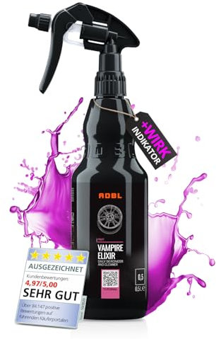 ADBL Vampire Elixir (500ml) - Felgenreiniger & Flugrostentferer - säurefreier Reiniger mit Wirkindikator für alle Felgentypen wie Alufelgen, Stahlfelgen & Chromfelgen | schonender Auto Lackreiniger