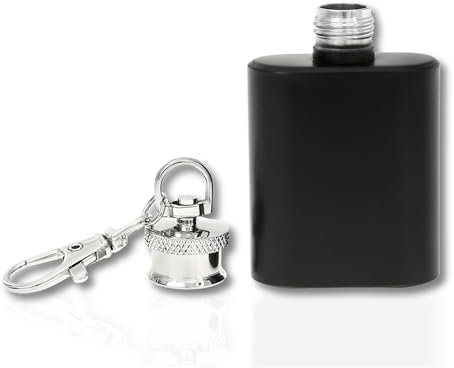 Mini Flachmann Schlüsselanhänger • Schwarz Silber Grün • Edelstahl Flachmann Klein 1oz (30ml) • Lustige Geschenke für Männer • Geschenk Männer • Adventskalender Männer • Mini Geschenke (Schwarz)