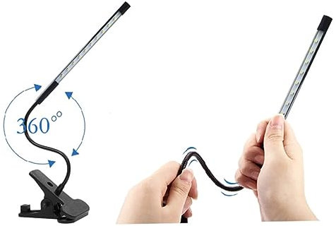 Housoutil Led Clip Desk Lamp USB Eye Table Lamp Adjustable Brightness Touch for Reading and Study Black White Light