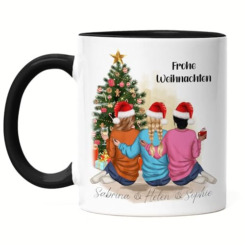 Kiddle-Design 3 Beste Freundinnen Weihnachts-Tasse Schwarz Weihnachten Personalisiert Beste Freundin Name Xmas Weihnachten Schwester Freundinnengeschenk