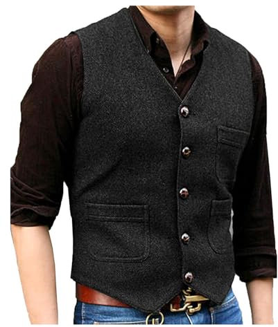 Solovedress Mens Vintage Classic Wolle Anzugweste Formale Regular Fit Weste Anzug Weste für Hochzeit Groomsmen(Black,XL)