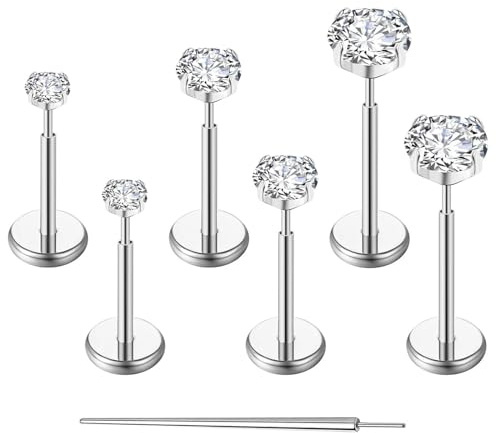 Gotumo 20G Flat Back Earrings Stud G23 Titanium Threadless Tragus Labret Cartilage Lip Medusa Conch Body Piercing Jewelry for Women Men Silver
