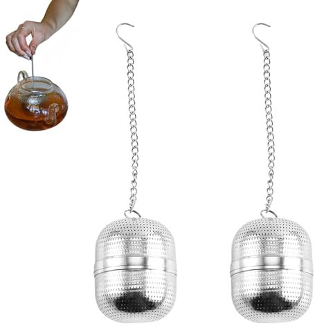 Vexquivera 2PCS Stainless Steel Tea Infusers, Loose Leaf Tea Infuser with Chain, Mesh Tea Ball Strainers, Perfect for Teapots