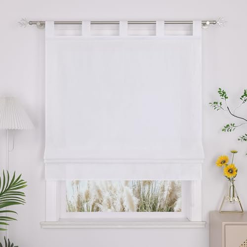 Yujiao Mao Halbtransparentes Raffrollo mit Schlaufen Modernes Unifarben-Fensterrollo aus hochwertigem Stoff Blickdichter Sichtschutz für Wohn- und Schlafzimmer 1 Stück，weiß BxH 80x140cm