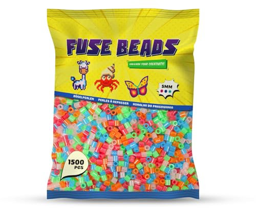 Benny Beads Bügelperlen 1500 Stück, Midi-Größe 5mm, Kreatives Bastelzubehör DIY Fuse Beads (Glitzer)