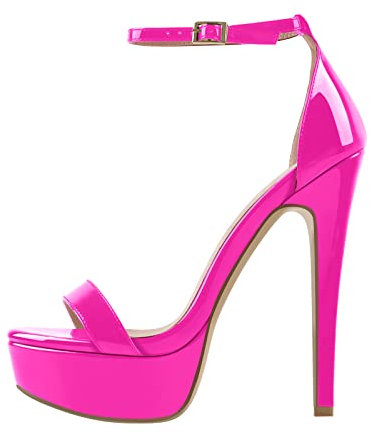 Only maker Damen Plateau Sandaletten Glitzer Metallic Sandalen Pumps Riemchensandalen High Heels Stiletto Rosa Lack 40 EU