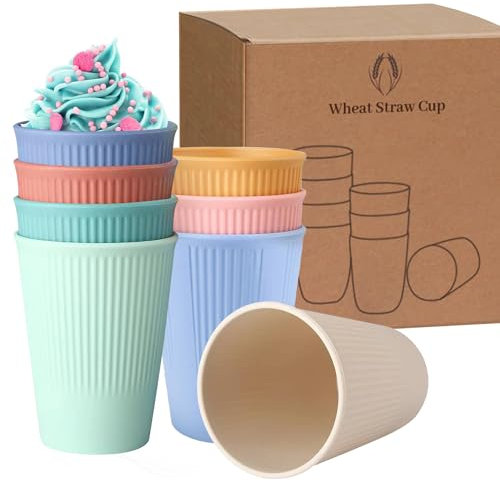 Zepitniy 8 Piezas Vasos Plastico 300ml Taza Irrompible Bpa Free (sin BPA) Apilables Vasos de Plástico para Agua Zumo Cafe