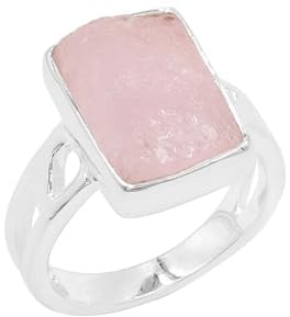 Jay Jools Natürlicher Morganit-Ring mit rauem Edelstein, massives 925er-Sterlingsilber für Damen, roher Morganit-Kristall, Ringgröße US 8,5