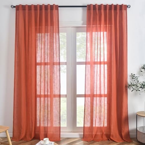FINECITY Vorhänge für Wohnzimmer, 228 cm lang, 2 Paneele, Stangentasche hinten, rostfarben, Boho, halbtransparenter Vorhang für Halloween-Dekor, Lichtfilterung, Privatsphäre, Herbstvorhänge, 132 x 228