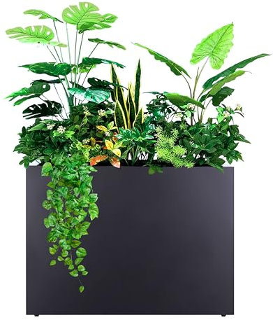 TISUWING Macetero de metal alto para plantas al aire libre, acero galvanizado, color negro
