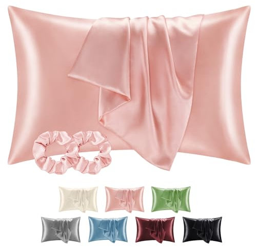 BEDELITE Satin Kissenbezug 40 x 80 Rosa - Kopfkissenbezug 2er Set Weich wie Seidenkissenbezug 40x80 Sommer mit 2 Haargummis für Haar und Haut, Similar to Silk Pillowcase Pillow Cover