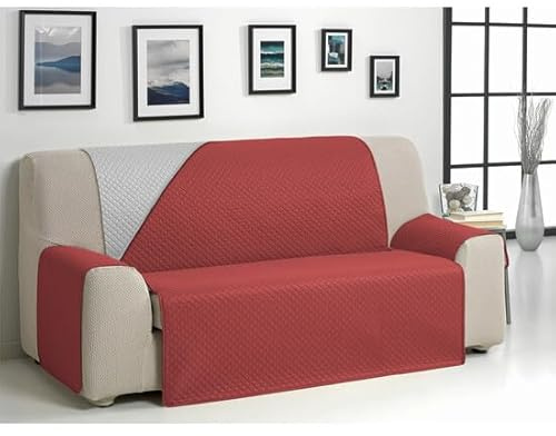 ECOMMERC3 Sofaüberwurf für 4-Sitzer, XL, extraweich, verstellbar, mit Polsterung, Leinen/Leder, wendbar