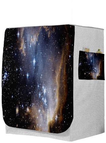 Highdi 3D Funda de Lavadora Cubierta, Secadoras de Carga Frontal Protector Exterior Cubierta a Prueba de Polvo (Capacidad S 6~7,5kg,Universo 1)