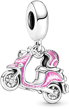 Femme Charms Charme scooter rose Coccinelle rouge Argent Sterling 925 Pendentif avec Zircon Cubique pour Bracelet