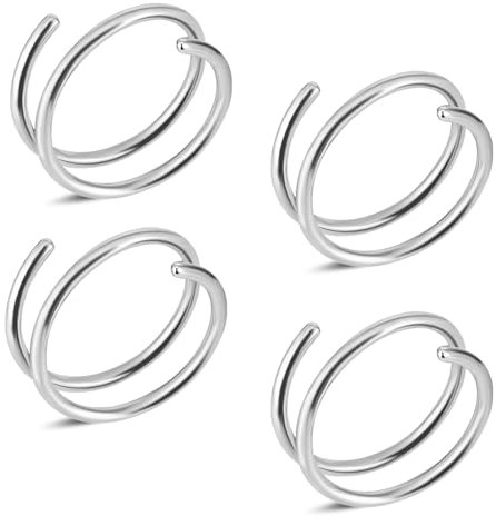 Tucnoeu 4 Stück Doppelter Nasenring Spiral Nasenring 8 mm Nasenpiercing Ring Edelstahl Nasenring Silber (20 G)