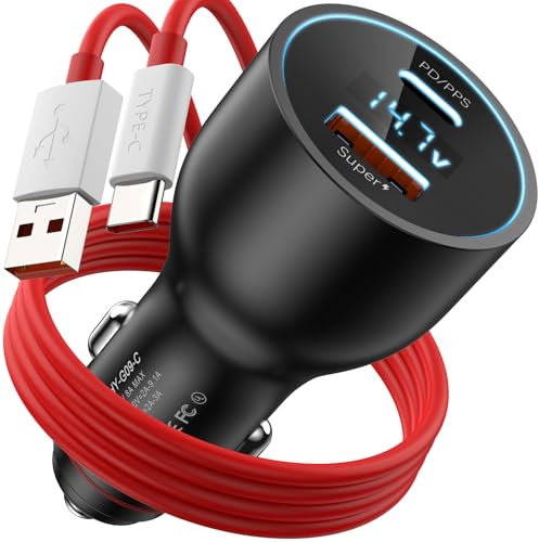 120W Cargador Coche Carga Rápida y 1M Cable USB C, Cargador Coche USB Realme 15 GT 7 Pro 7T 6T para OPPO A6 Pro 5G Reno10 Find X8 X5 Find N5 Reno13 5G para OnePlus Nord CE5 Nord 5 4 13 12 12R 11