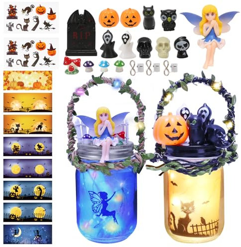 APODESS 28tlg Laternen Bastelset Kürbis Basteln Halloween Laterne Kinder Martinslaternen Led Laterne Kinder St Martin Laternen Feen Spielzeug Geschenk für Kleinkinder Jungs Mädchen Sankt Martin