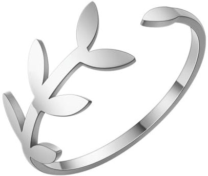 Caiduoduo Edelstahl Olivenzweig Ring Damen verstellbarer Blattring