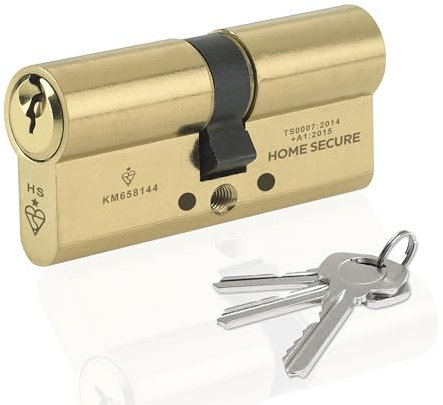 Home Secure™ Euro Cylinder Door Lock TS007 1 Star Security Rated with 3 Keys, Anti-Bump, Anti-Drill, Anti-Pick, Anti-Screw, Anti-Twist for UPVC, Wooden, Composite Doors (Satin Brass, 35mm X 35mm)