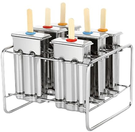 Eisformen aus Metall - Wiederverwendbare Eisform, 6 Eisformen | Eisformen Set aus Edelstahl Eisformen und Halter Set mit 100 Holzstäbchen, Eiswürfelmaschine für enf