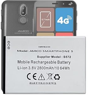 MUKUZI BATTERIA COMPATIBILE CON BRONDI Amico Smartphone S Mobile Phone Smartphone (ricambio per S572)