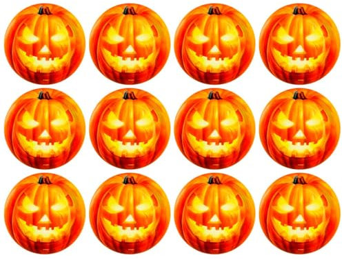 Tradineur - Pack de 12 platos llanos para Halloween - Diseño de Calabaza Iluminada -Totalmente desechable y Reciclables - Ø 23 cm