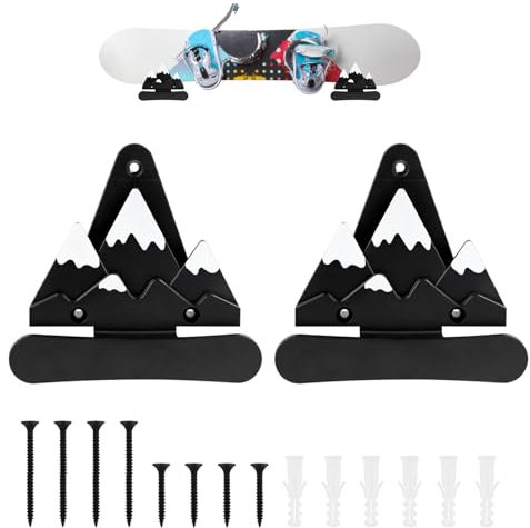 lasuroa 2uds Soporte de Pared para Snowboard, Soporte Tabla de Snowboard de Diseño Universal Colgador Tabla Snowboard con Tornillos Anclajes de Expansión para Habitación Garaje(Blanco y Negro)