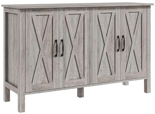 HOMCOM Meuble de Cuisine Bas de Style Rustique avec 2 étagères de Rangement réglables, Buffet pour TV jusqu'à 55 Pouces avec 4 Portes en Bois, 120x37x75 cm, Gris