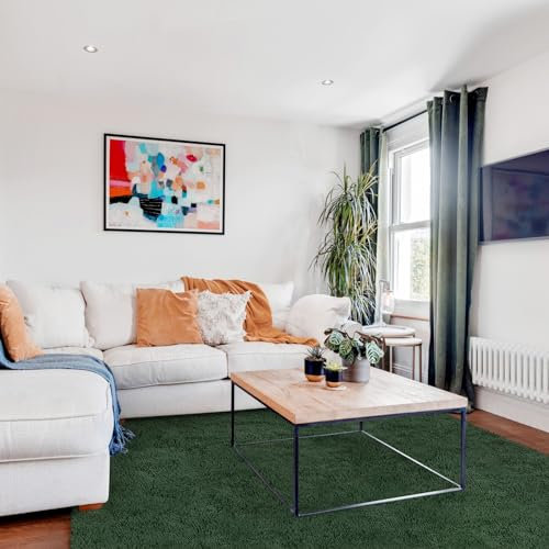 FVVRAX Flauschiger Hochflor Teppich 140x200 cm Dunkelgrün | Extra weicher Shaggy Teppich rutschfest für Wohnzimmer Schlafzimmer | Kuscheliger Bodenteppich für Kinder Haustiere