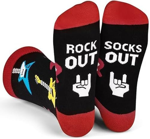 KFDDRN Fun-Socken - Lustige Socken - Rock out, Geschenke für Männer Damen, Strumpf für Geburtstage Vatertag Muttertag Thanksgiving und Weihnachten, Verrückte Weihnachtsstrümpfe Geschenke