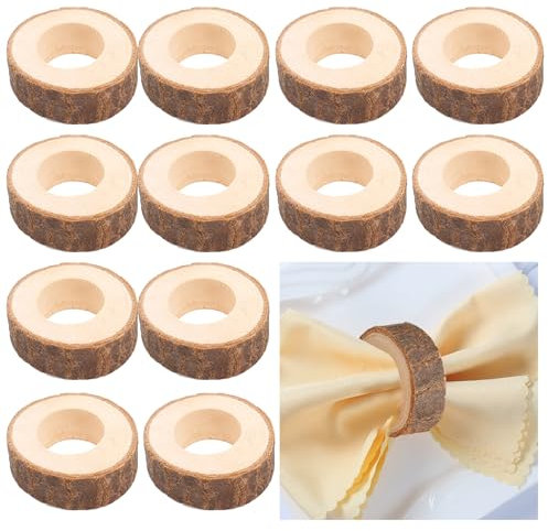 12 Stück Serviettenringe Holz Natur Sonwaha Servietten Ringe Vintage Eiche für Hotel Hochzeit Geburtstag Weihnachten Party Tisch Esstischdekoration Serviettenringe Holz Rustikale Rund (Roh, 12)