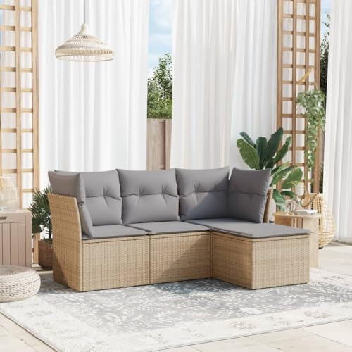 4-teiliges Outdoor-Sofa-Set mit Stauraum und Poly-Rattan-Design, Beige