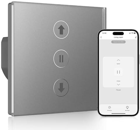 Interruptor Persiana Wifi 80 * 80mm, Interruptor de Persiana Inteligente Control por Voz Compatible con Alexa/Google Home/Smart Life, Requiere Cable Neutro, Gris