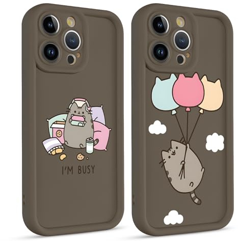 2 Stück Handyhülle für Apple iPhone 15 PRO 6.1, Anime Cartoon Cute Katze Pusheen Cat Manga Muster mit Weich TPU Silikon Schutzhülle Kawaii Case Stoßfest Kratzfest Bumper Cover, Niedliche
