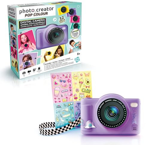 Photo Creator Pop Colour Digital Camera, Purple, 32-Megapixel, Large 2.4 Screen, Flash, Selfie Lens, Includes 8GB Micro SD Card, Kids - Teen Compact Camera, Ages 8+