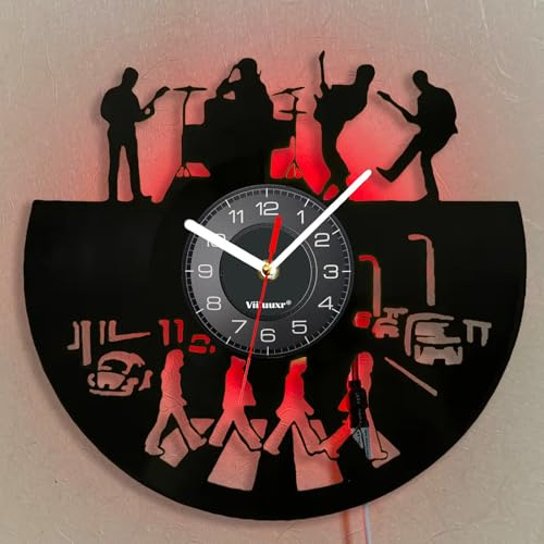 Viiluuxr LED Leuchtend Vinyl Schallplatten Uhr Batteriebetrieben 30 cm Funkuhren Led-Streifen Gaming Deko Zimmer Nachtlicht ohne Tickgeräusche Leuchtendes Ambiente Wanduhr Rockband Geschenke.
