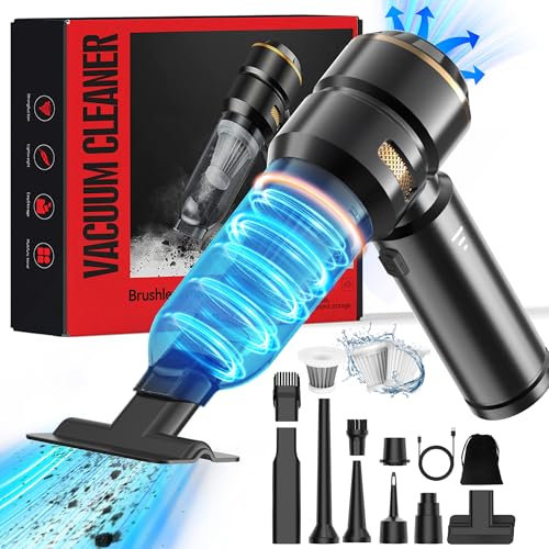 Bemkia Handheld Vacuum Cleaner, 16000Pa Car Vacuum Cleaner Cordless, Portable Rechargeable Mini Vacuums Cleaner for Vehicle, Home, Office, Kitchen, Carpet, Pet Hair Cleaning (Black)