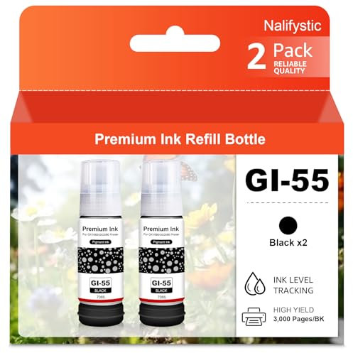 Nalifystic GI-55 GI55 Lot de 2 cartouches d'encre compatibles GI-55 GI55 compatibles avec MAXIFY GX1050, GX2050 (2 pièces, noir photo)