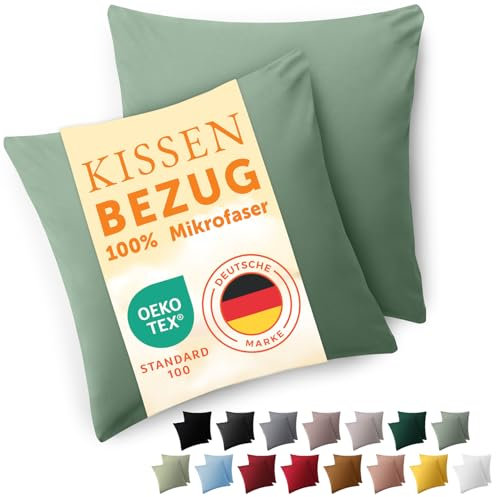 Blumtal Kissenbezug 45 x 45cm, 2 Stück - Oeko-TEX zert. Kissenbezüge 100% Mikrofaser in extra weich & waschmaschinenfest - Bezug Kissen Summer Green - Grün