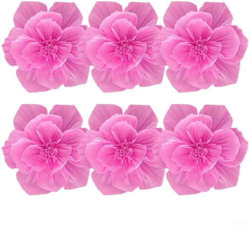 Stilvolle handgefertigte Papierblumen, 3D-Design, 6 Stück, für elegante Veranstaltungsdekoration (dunkelrosa)