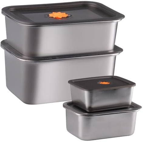 WakiHong Set di 4 contenitori in acciaio inox, coperchi in acciaio inox, per alimenti, contenitori ermetici, ristoranti, cucina, congelatore, buffet, 600-3600 ml