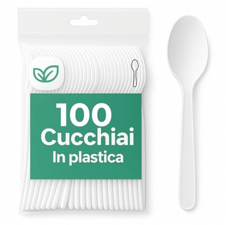 ecodrinks - 100 Cucchiai di Plastica Riutilizzabili - Senza BPA, Resistenti ed Ergonomici - Perfetti per Catering, Eventi, Feste, Picnic e Barbecue - 16cm