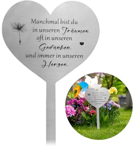 RobLuX Edelstahl Herz grabschmuck wetterfest Grabdekoration mit Manchmal Bist du in Unseren Träumen, Oft in Unseren Gedanken und Immer in Unseren Herzen Denkmäler für Gärten und Höfe